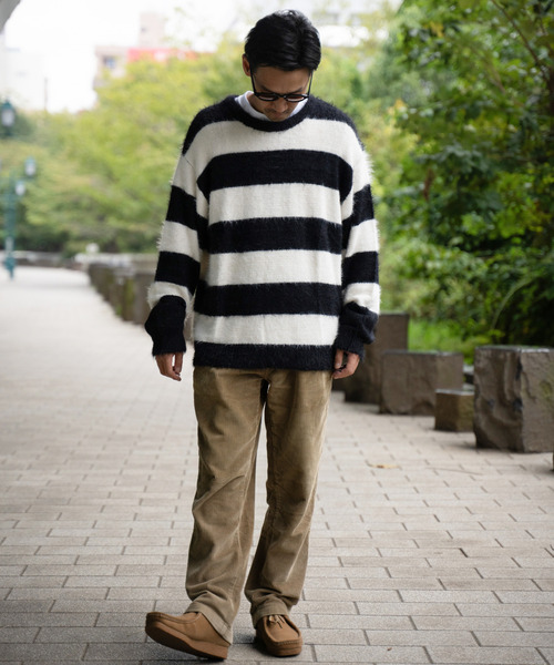 VENCE EXCHANGE セーター ニット ボーダーシャギークルーネックニット