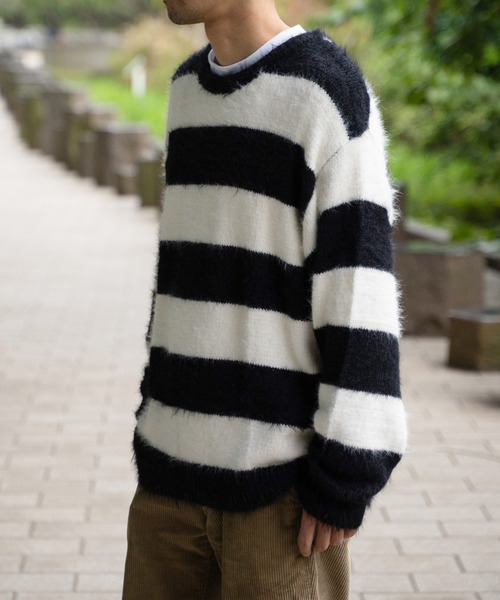 VENCE EXCHANGE セーター ニット ボーダーシャギークルーネックニット