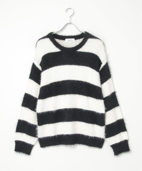 VENCE EXCHANGE セーター ニット ボーダーシャギークルーネックニット