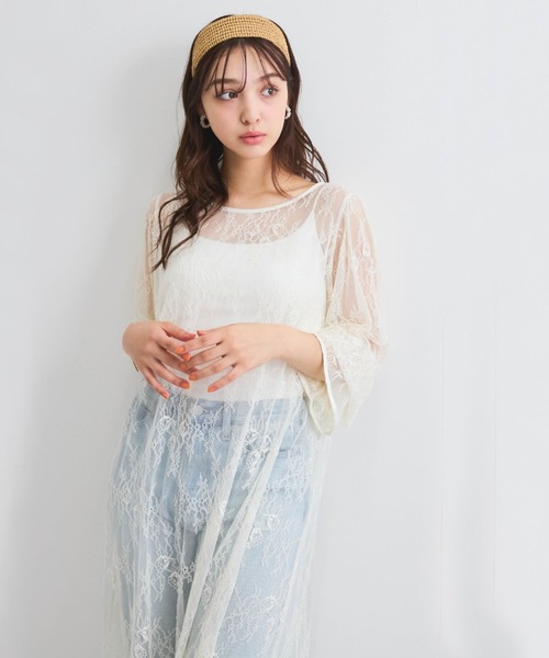 QUEENS COURT（クイーンズコート） ワンピース シアーストレッチレース 
