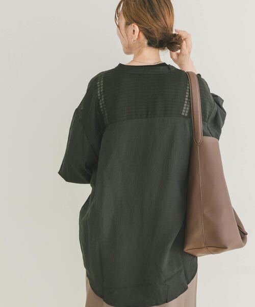 ebure エブール ストライプ シアー バンドカラーシャツ ブラウス ebure エブール ストライプ シアー バンドカラーシャツ ブラウス