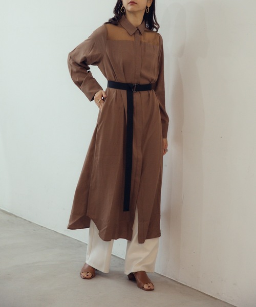 ciel ワンピース CIEL'AIR シャツワンピース Sheer York Maxi Shirt Dress