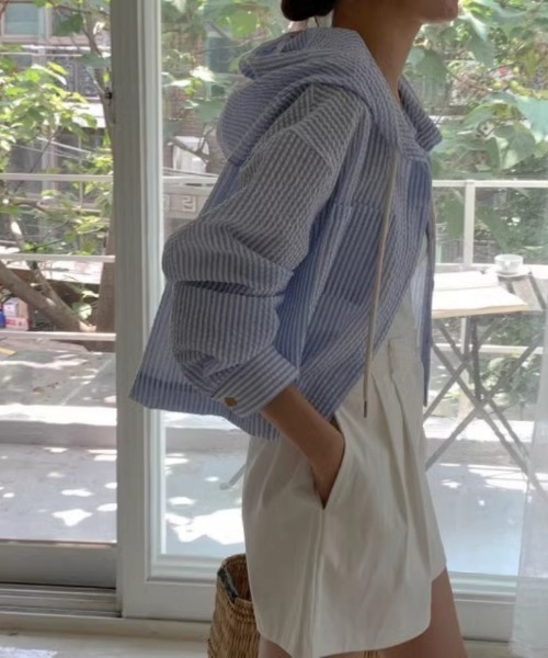 BLANC FICELLE パーカー 薄手 サッカー地 パーカー レディース
