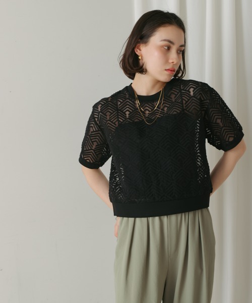 Bou Jeloud ブラウス シャツ オーガンジー刺繍ブラウス