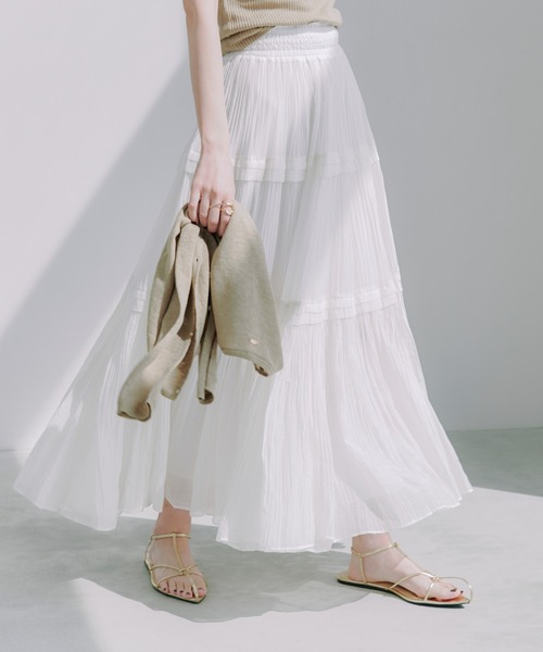 anuans Indiaシルクブレンドティアードスカート ホワイト Indiaシルクブレンドティアードスカート