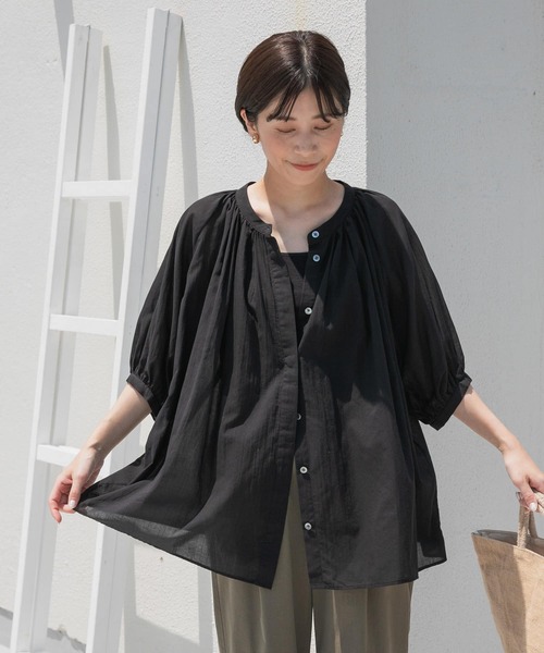 「URBAN RESEARCH DOORS」 7分袖ブラウス MEDIUM ブラック レディース URBAN RESEARCH DOORS 「URBAN DOORS」 7分袖ブラウス MEDIUM