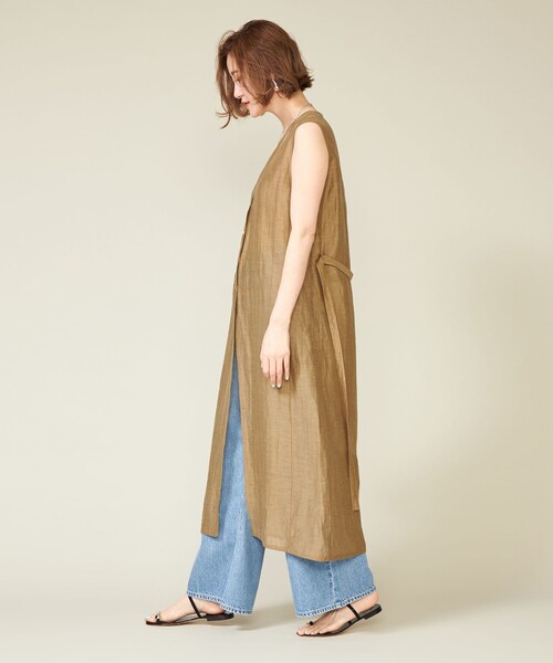conte ベスト ジレ 「conte」シアー Vネック ロングジレ
