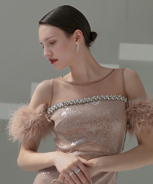 Leja ドレス 「LEJA LUXE」2WAYファースリーブスパンコール