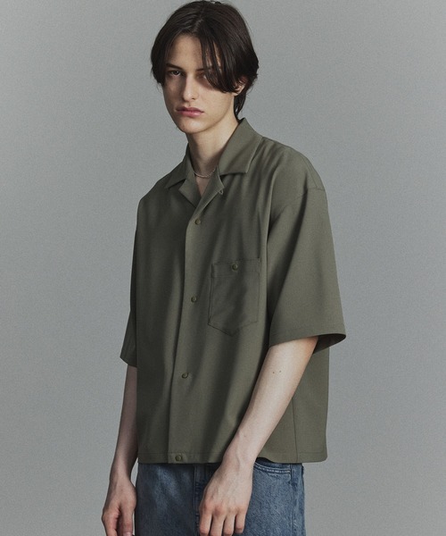 SEAN TOWN★大人気★オープン ワイド リネンシャツ_4色 オーガニックコットンロングシャツ（ダークグリーン）【ユニ