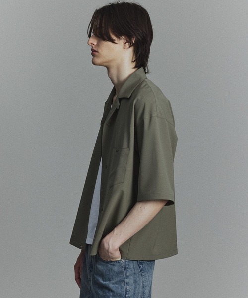 SEAN TOWN★大人気★オープン ワイド リネンシャツ_4色 オーガニックコットンロングシャツ（ダークグリーン）【ユニ