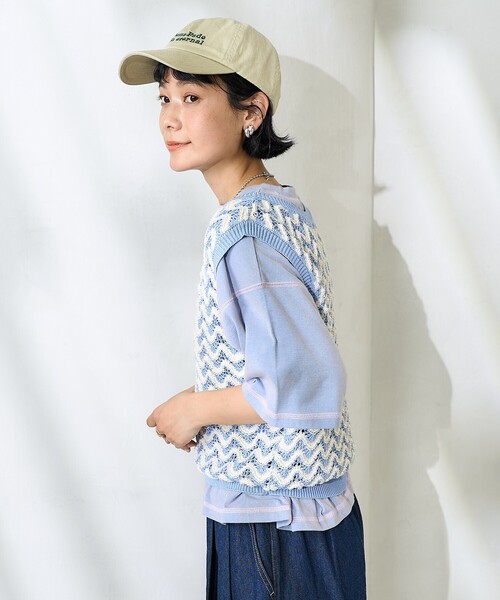 FREAK'S STORE ベスト ジレ 2WAY サマー 柄ニットベスト/ シアー