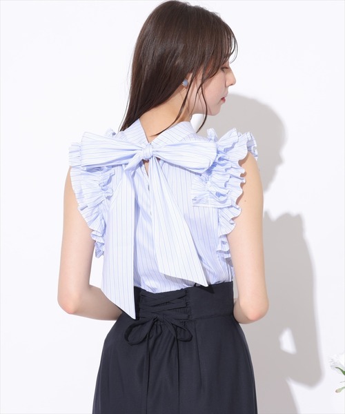 ブラウス シャツ ドットダブルフリルコンパクトブラウス レディース rienda ブラウス シャツ ダブルフリルブラウス 夏服
