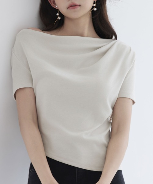 SAISON DE PAPILLON tシャツ ドレープネックアシンメトリー