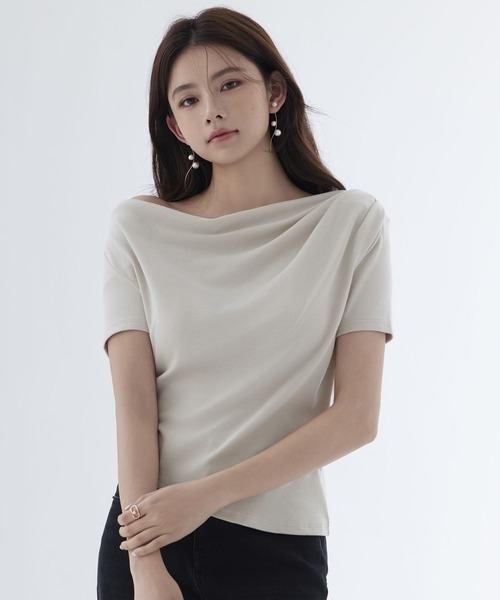 【レビューで送料無料】 SAISON ドレープネックアシンメトリー tシャツ PAPILLON DE トップス
