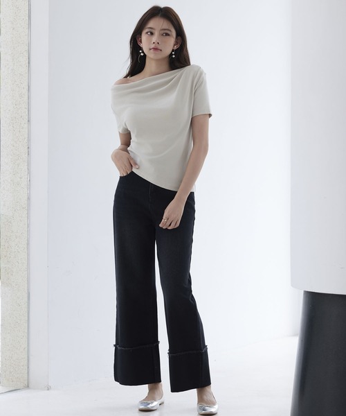 SAISON DE PAPILLON tシャツ ドレープネックアシンメトリー