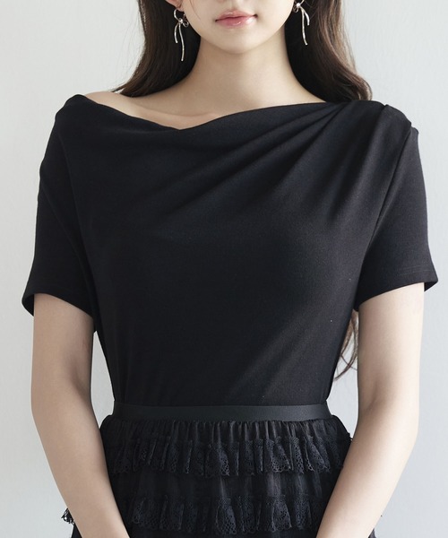 SAISON DE PAPILLON tシャツ ドレープネックアシンメトリー