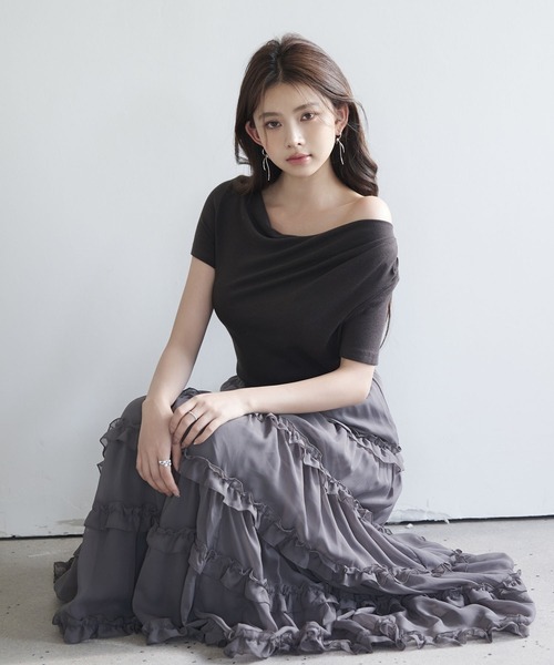 SAISON DE PAPILLON tシャツ ドレープネックアシンメトリー