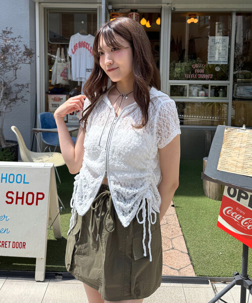 M-LINE パーカー 「mline」フード付きレースZIPフーディー レディース