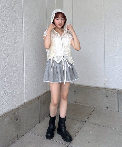 M-LINE パーカー 「mline」フード付きレースZIPフーディー レディース