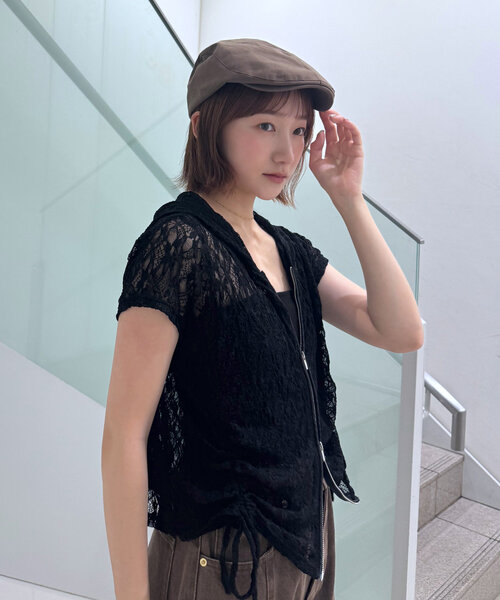 M-LINE パーカー 「mline」フード付きレースZIPフーディー レディース