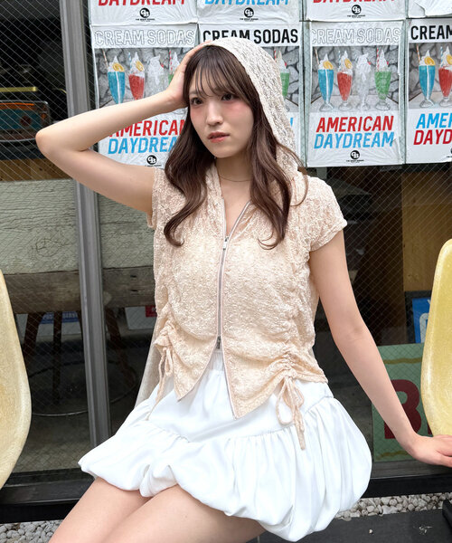 M-LINE パーカー 「mline」フード付きレースZIPフーディー レディース