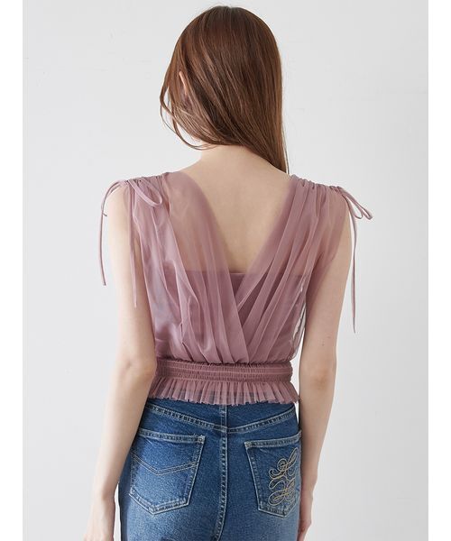 SNIDEL tシャツ チュールレイヤードカシュクールカットプル