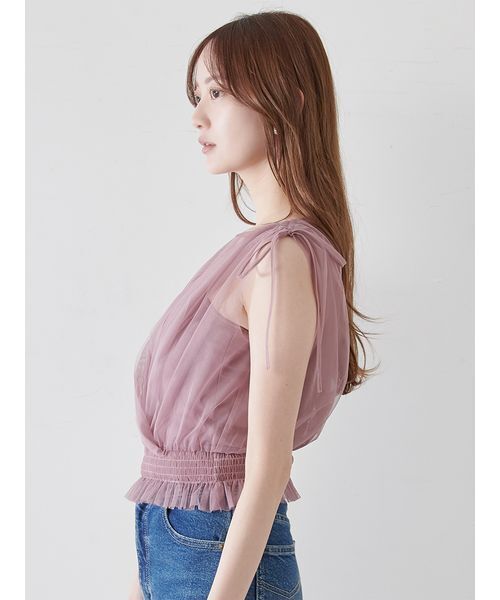SNIDEL tシャツ チュールレイヤードカシュクールカットプル