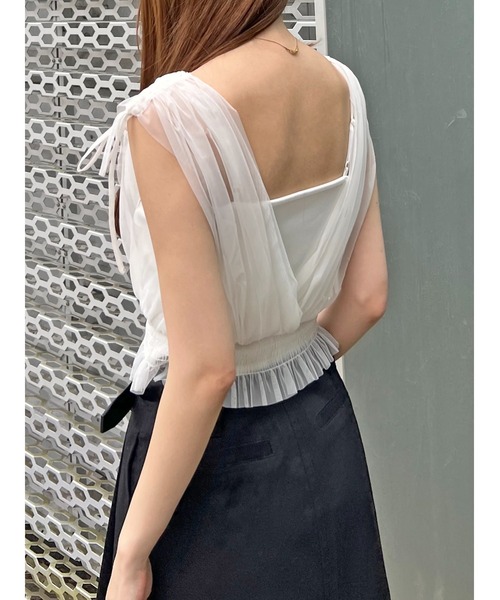 SNIDEL チュールレイヤードカシュクールカットプルオーバー SNIDEL tシャツ チュールレイヤードカシュクールカットプル