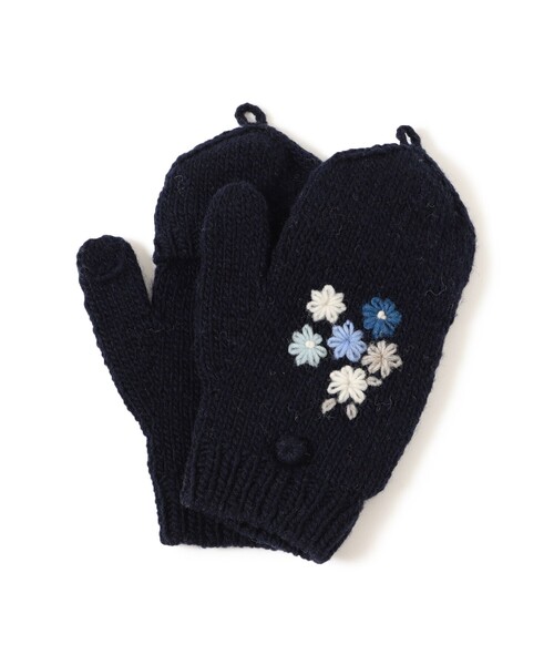 BEAMS BOY 手袋 手編み フラワー刺繍 ミトン レディース