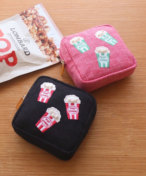 あーさん◆ポスカ16点+多目的ポーチ ポップコーン MIAN（ミアン） ポーチ ポップコーン刺繍スクエアポーチ「詳細動画あり