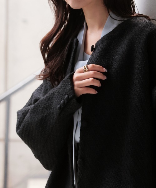 HUG.U（ハグユー） ジャケット ノーカラージャケット ツイードドルマン