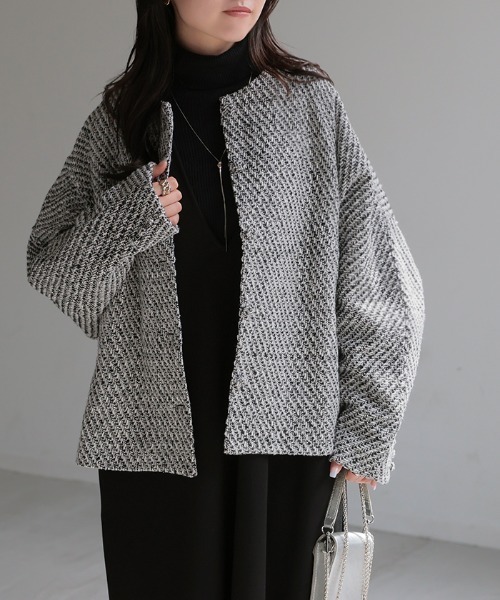 ソブリンハウス⭐️ジャケット46‼️定番ハウスドゥトゥースチェック⭐️グレー定価12万 HUG.U（ハグユー） ジャケット ノーカラージャケット ツイードドルマン
