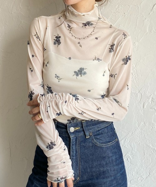 leur logette 花柄 長袖 ハイネック シアートップス She's Closet tシャツ ハイネック長袖シャーリング花柄シアートップス