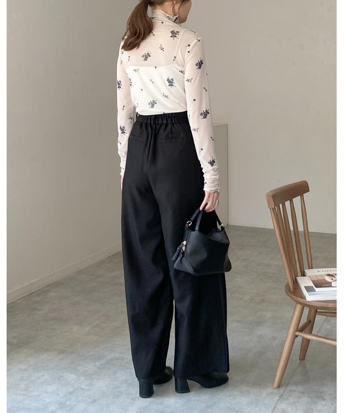She's Closet tシャツ ハイネック長袖シャーリング花柄シアートップス