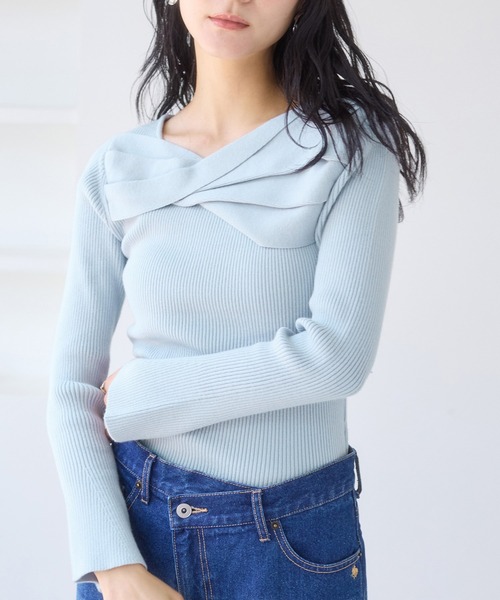 VIS（ビス） ニット セーター アシメねじれデザインリブニット