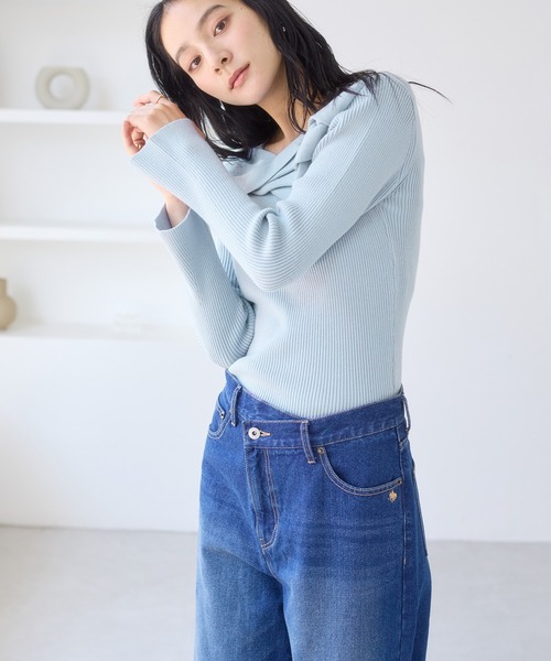 VIS（ビス） ニット セーター アシメねじれデザインリブニット