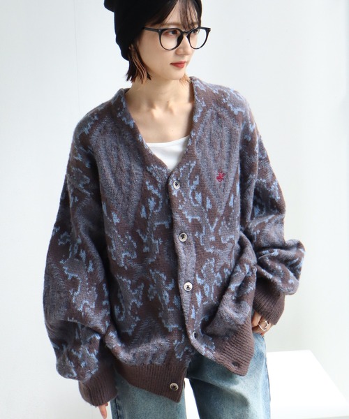 GlamLips 【極美品】2WAYストライプニットカーディガンパフスリーブ BEVERLY HILLS POLO CLUB（ビバリーヒルズポロクラブ） カーディガン