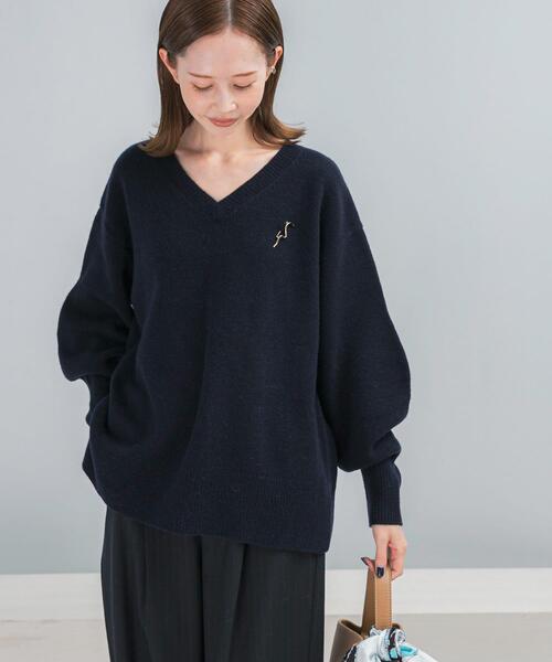 【美品✨】Plage Vネックニットプルオーバー　ウール　ネイビー　ゆったり　冬 SHIPS:〈手洗い可能〉ソフト ウール Vネック ニット（アンサンブル対応