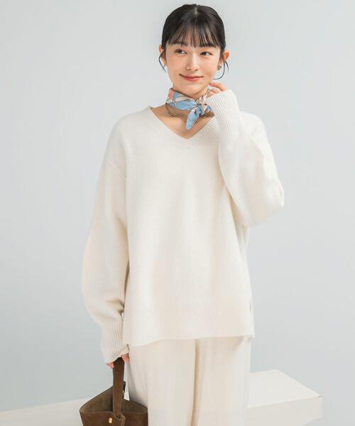 ニット セーター ウールカシミヤVネックニットプルオーバー レディース