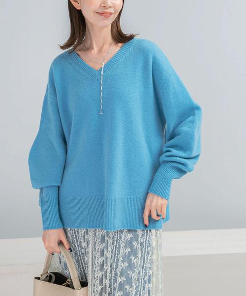 【美品✨】Plage Vネックニットプルオーバー　ウール　ネイビー　ゆったり　冬 SHIPS:〈手洗い可能〉ソフト ウール Vネック ニット（アンサンブル対応