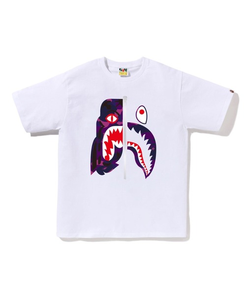 A BATHING APE Tシャツ ホワイト×パープル A BATHING APE（アベイシングエイプ） tシャツ COLOR CAMO TIGER SHARK