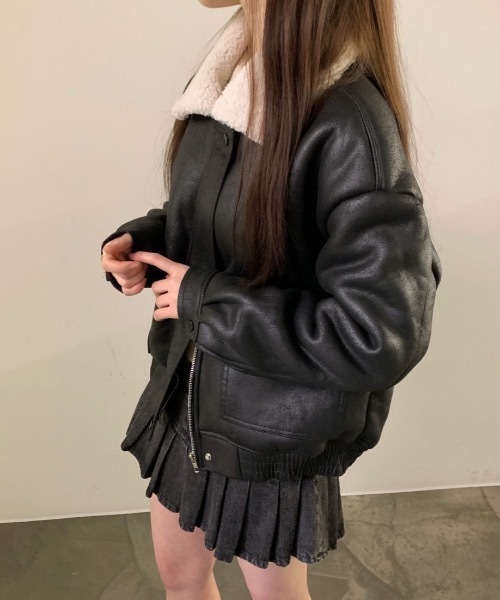 FUNdaysion ムートンコート ボアコート ボア襟フェイクムートン