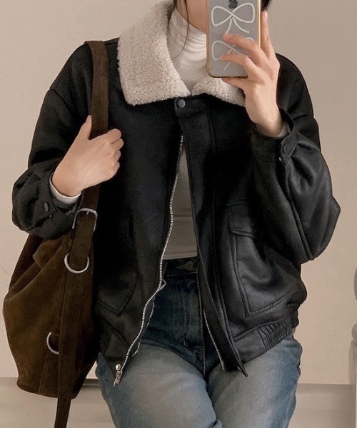 FUNdaysion ムートンコート ボアコート ボア襟フェイクムートン