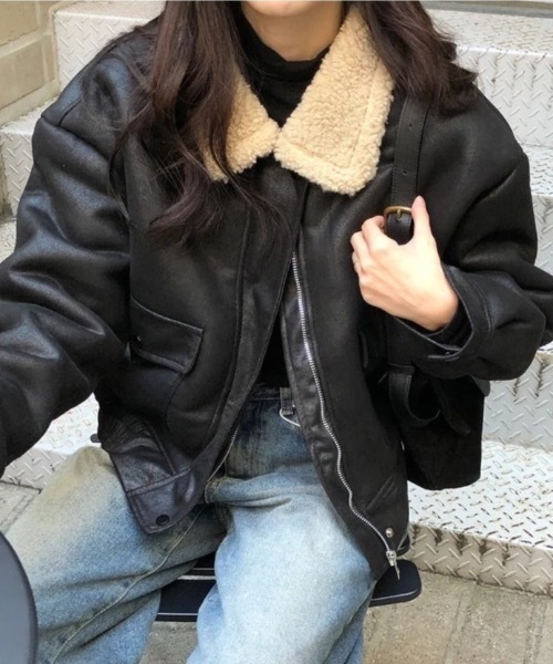 FUNdaysion ムートンコート ボアコート ボア襟フェイクムートン