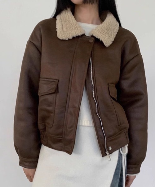 FUNdaysion ムートンコート ボアコート ボア襟フェイクムートン