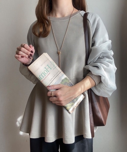 「FILLOU」 スウェットカットソー X-LARGE グレイッシュベージュ レディース_画像8