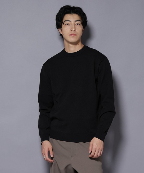 デミリー ウール カシミヤ モックネックダブルフェイス ワイド ニット ネイビー ダブルフェイスストレッチモックネックニット