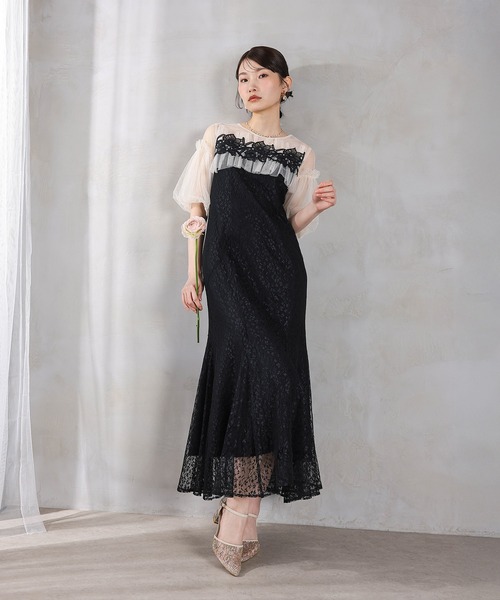 Kana ドレス モチーフレース チュールバルーンスリーブ マーメイド
