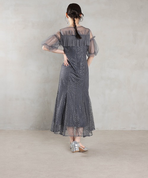Kana ドレス モチーフレース チュールバルーンスリーブ マーメイド