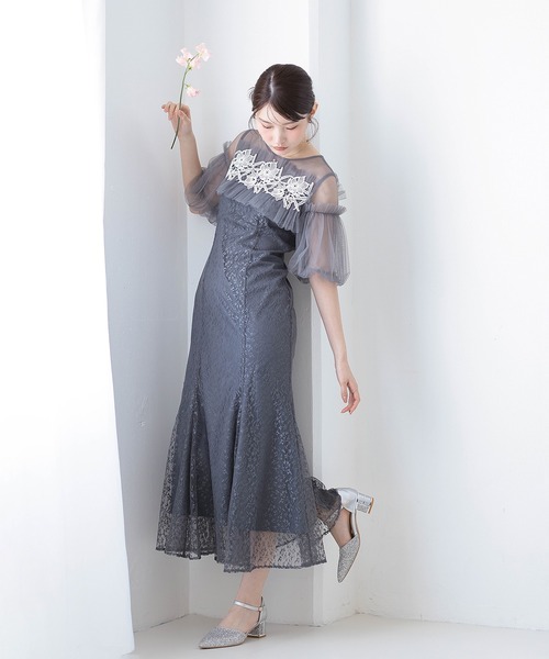 Kana ドレス モチーフレース チュールバルーンスリーブ マーメイド
